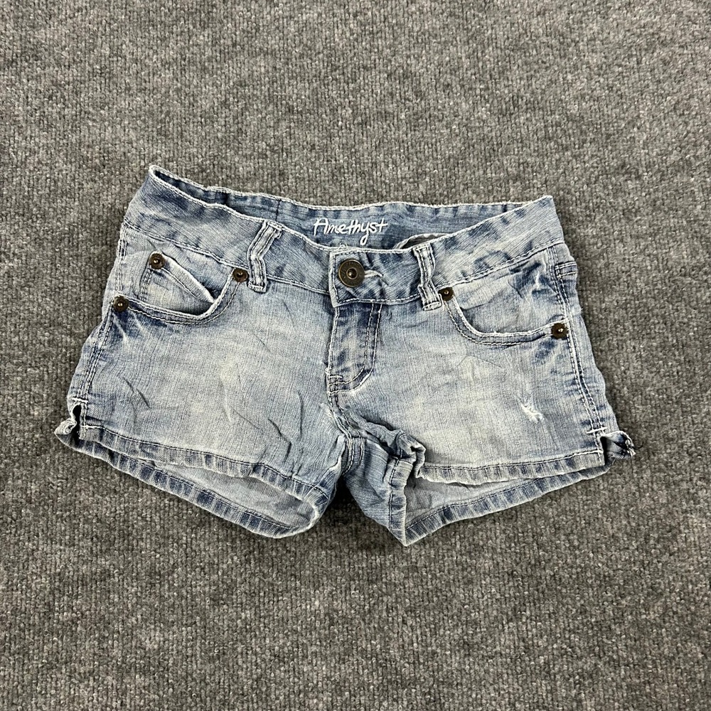 Amethyst Jean Shorts Womens Size 1 Light Wash Low Rise Distressed Denim Casual